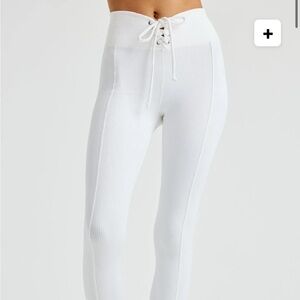 White ribbed year of ours lace up leggings
